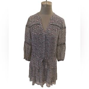 Paige Calla Silk Paisley Dark Blue Long Sleeve Mini Dress S
